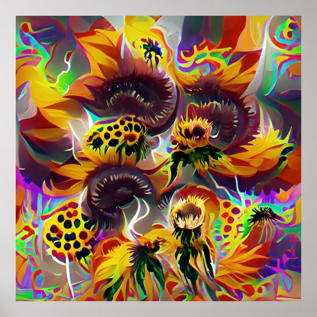 Psychedelische Sonnenblumen Poster Acrylic Print (Vorne)