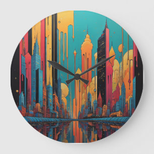 Psychedelische Stadt Große Wanduhr