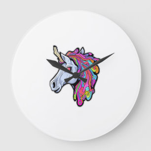 Psychedelische Tekk-Party-Einhorn Trippy EDM Rave  Große Wanduhr