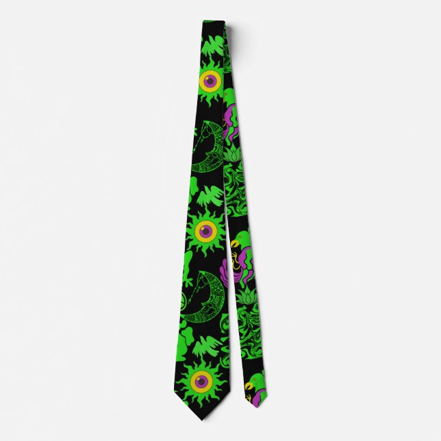 Psychedelische Tiere Muster Black BG Krawatte (Vorderseite)