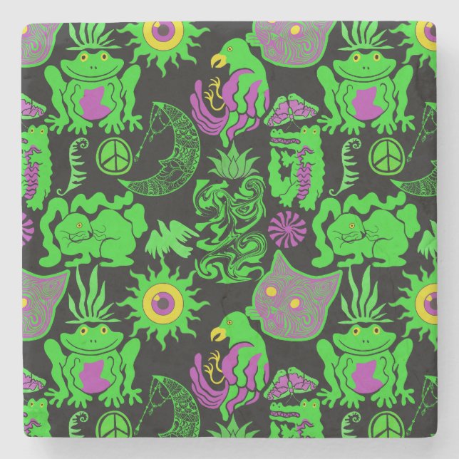 Psychedelische Tiere Muster Black BG Steinuntersetzer (Vorderseite)