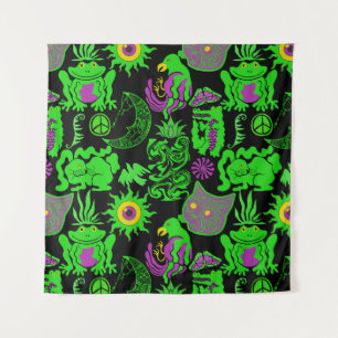 Psychedelische Tiere Muster Black BG Wandteppich