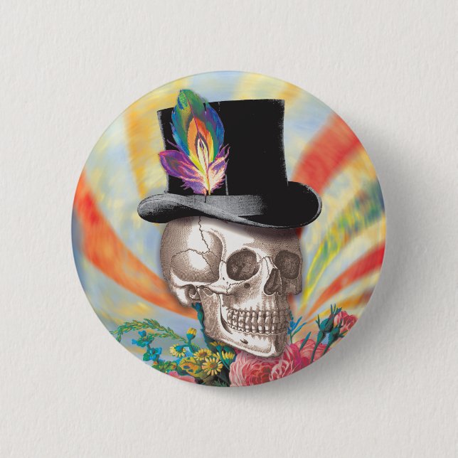 Psychedelische Top Hat Schädelschaltfläche Button (Vorderseite)