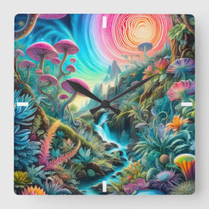 Psychedelische Traumwelt verzaubert Quadratische Wanduhr