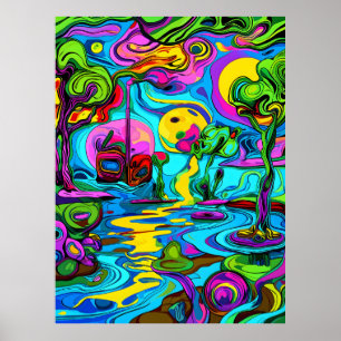 Psychedelische Traumwelt: Vivid Neon Wonderland Poster