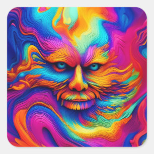 Psychedelische Trippy-Abstrakte Paint Splash Quadratischer Aufkleber