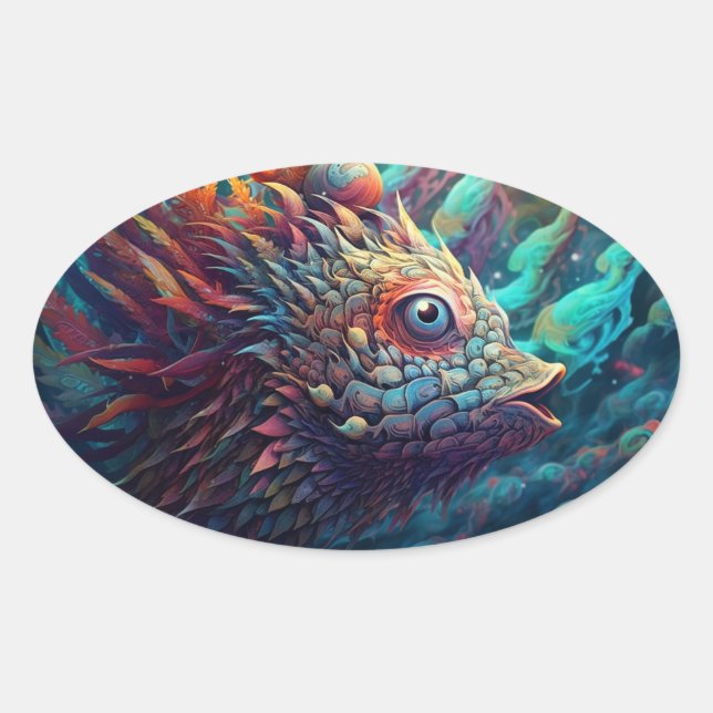 Psychedelische Trippy-Kreatur Ovaler Aufkleber (Vorderseite)