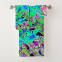 Psychedelische Trippy Lime Green and Blue Flowers