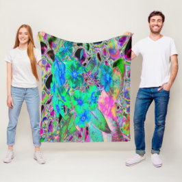 Psychedelische Trippy Lime Green and Blue Flowers Fleecedecke