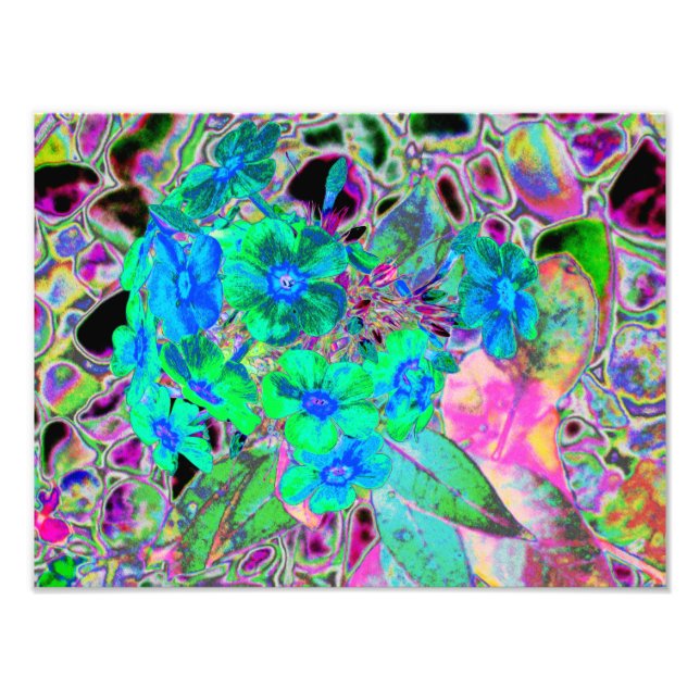 Psychedelische Trippy Lime Green and Blue Flowers Fotodruck (Vorne)
