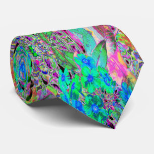 Psychedelische Trippy Lime Green and Blue Flowers Krawatte