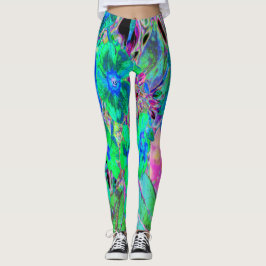 Psychedelische Trippy Lime Green and Blue Flowers Leggings