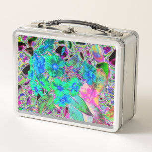 Psychedelische Trippy Lime Green and Blue Flowers Metall Brotdose