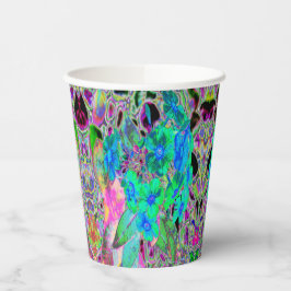 Psychedelische Trippy Lime Green and Blue Flowers Pappbecher