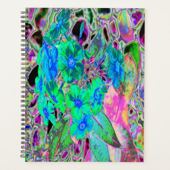 Psychedelische Trippy Lime Green and Blue Flowers Planer (Vorderseite)