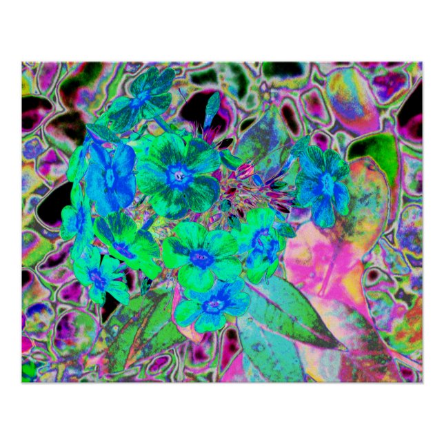 Psychedelische Trippy Lime Green and Blue Flowers Poster (Vorderseite)