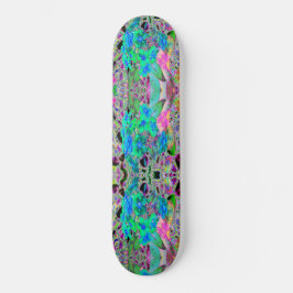 Psychedelische Trippy Lime Green and Blue Flowers Skateboard