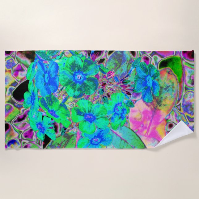 Psychedelische Trippy Lime Green and Blue Flowers Strandtuch (Vorderseite)