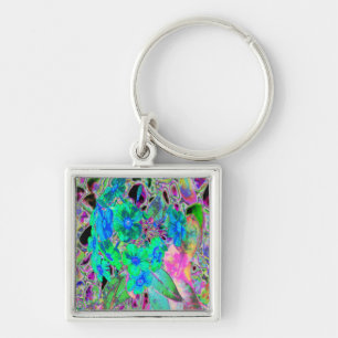 Psychedelische Trippy Limettengrüne und Blaue Blum Schlüsselanhänger