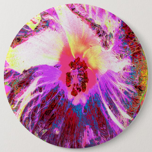 Psychedelische Trippy Rainbow Colors Hibiskus Blum Button (Vorderseite)