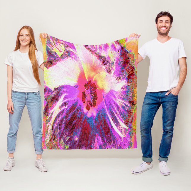 Psychedelische Trippy Rainbow Colors Hibiskus Blum Fleecedecke (Beispiel)