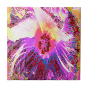 Psychedelische Trippy Regenbogenfarben Hibiskusblü Fliese