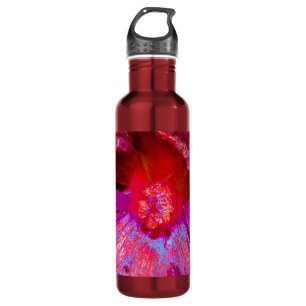 Psychedelische Trippy Retro Red Hibiskus Blume Edelstahlflasche