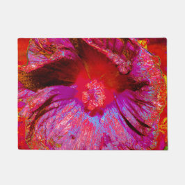 Psychedelische Trippy Retro Red Hibiskus Blume Fußmatte