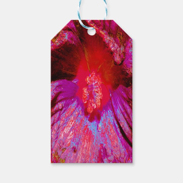 Psychedelische Trippy Retro Red Hibiskus Blume Geschenkanhänger (Vorderseite)