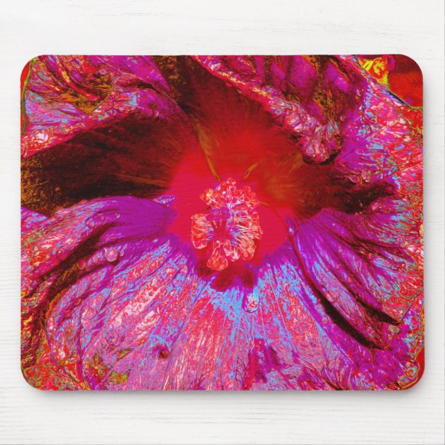 Psychedelische Trippy Retro Red Hibiskus Blume Mousepad (Vorne)