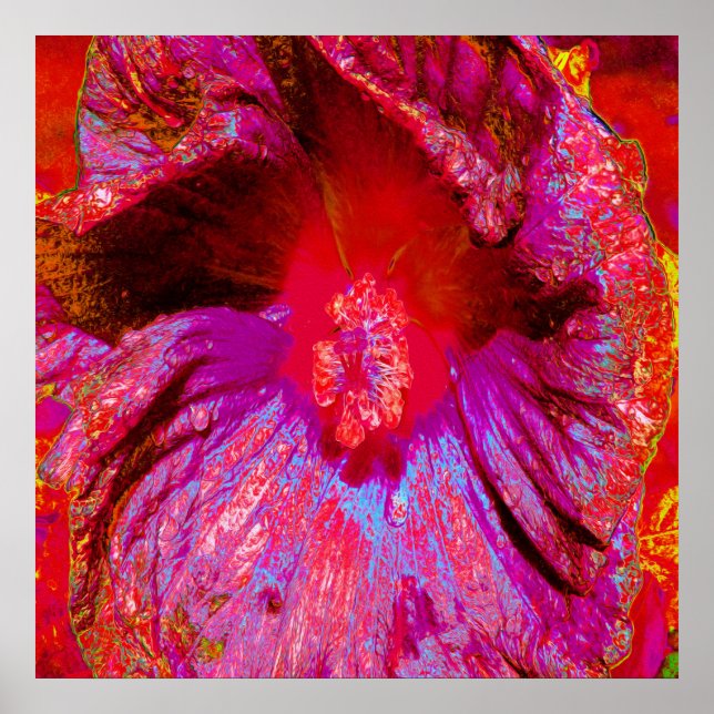 Psychedelische Trippy Retro Red Hibiskus Blume Poster (Vorne)