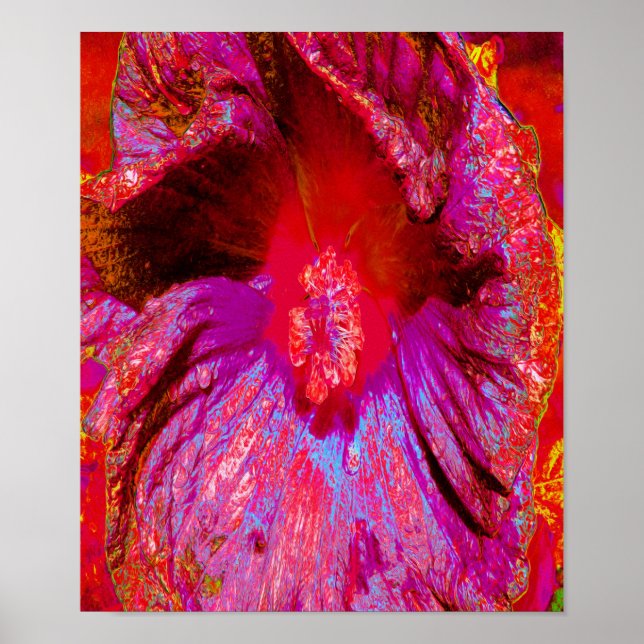 Psychedelische Trippy Retro Red Hibiskus Blume Poster (Vorne)