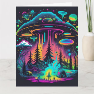 Psychedelische UFO-Fantasy-Art-Geburtstags-  Karte