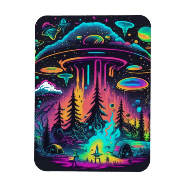 Psychedelische UFO Fantasy Art Magnet (Vertikal)
