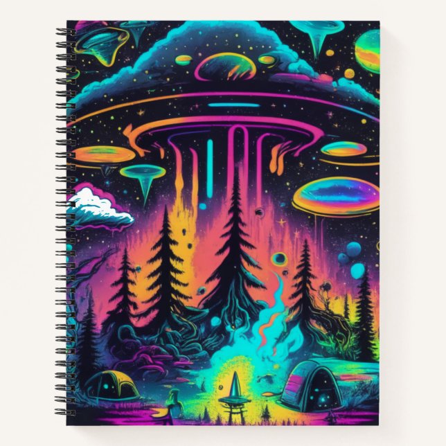 Psychedelische UFO Fantasy Art Notizbuch (Vorderseite)