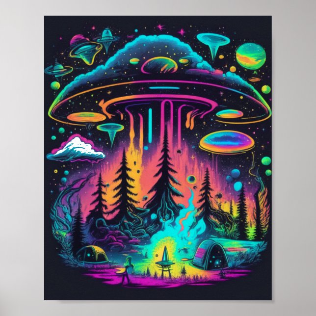 Psychedelische UFO Fantasy Art Poster (Vorne)
