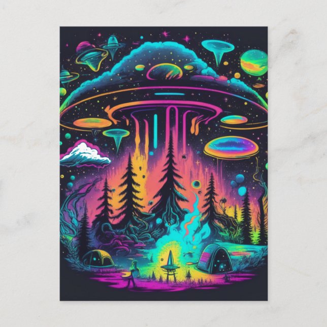 Psychedelische UFO Fantasy Art Postkarte (Vorderseite)