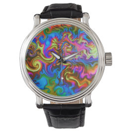 Psychedelische Uhr immer Party Zeit! Neon Regenbog