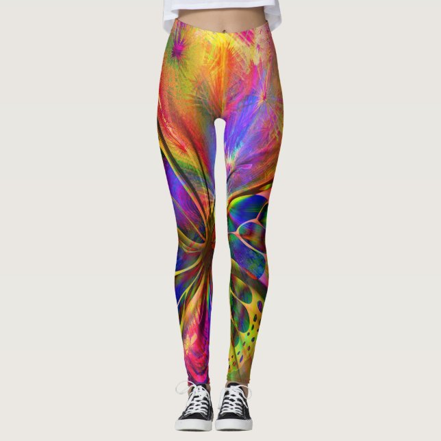 Psychedelische und mehrfarbige Schmetterlinge Leggings (Vorderseite)