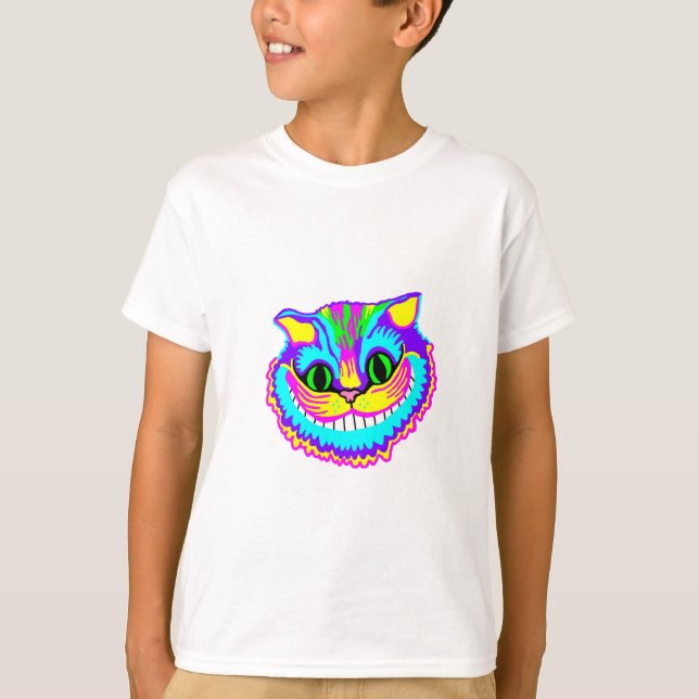 Psychedelische verrückte lächelnde Katze T-Shirt (Vorderseite)
