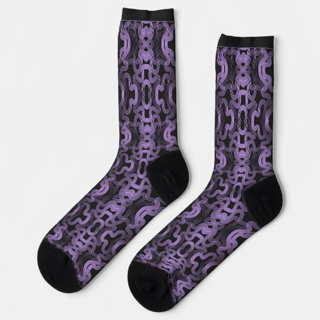 Psychedelische violette Linien auf Schwarz  Socken (Linkes Detail)