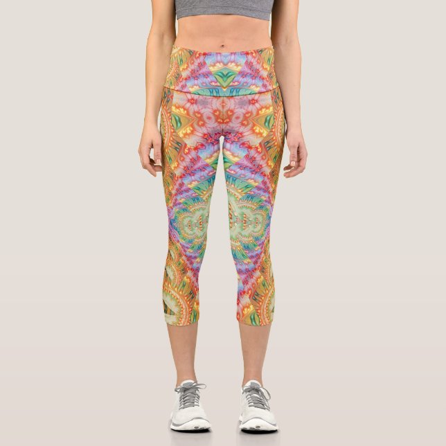 Psychedelische visionäre geometrische Kunst V1 Capri Leggings (Vorderseite)