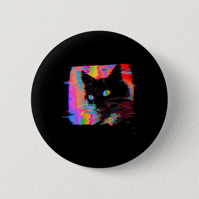 Psychedelische Weidcore Cat Vaporwave Ästhetische  Button (Vorderseite)