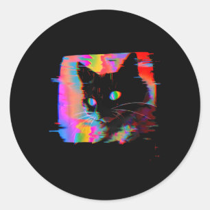 Psychedelische Weidcore Cat Vaporwave Ästhetische  Runder Aufkleber