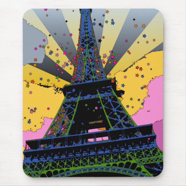 Psychedelische Welt: Eiffelturm, Paris Frankreich  Mousepad (Vorne)