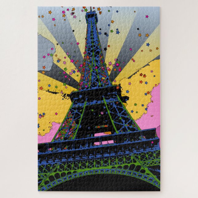 Psychedelische Welt: Eiffelturm, Paris Frankreich  Puzzle (Vertikal)