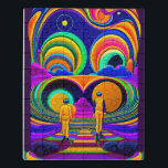 Psychedelische Welt Puzzle<br><div class="desc">Dieses farbenfrohe Bild zeigt zwei Menschen, die zu einem Regenbogentunnel gehen. Das Gemälde des Regenbogentunnels ist hell und farbenfroh, und es scheint zu einer magischen Welt jenseits der Grenzen zu führen. Der Regenbogentunnel im Hintergrund symbolisiert die Möglichkeiten, die vor uns liegen, und er erinnert uns daran, dass alles möglich ist....</div>