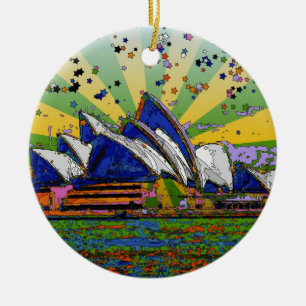 Psychedelische Welt: Skyline von Sydney Australien Keramikornament