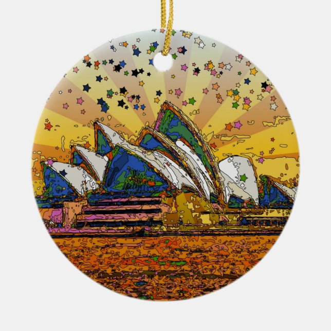 Psychedelische Welt: Sydney-Skyline A1 Keramik Ornament (Vorne)