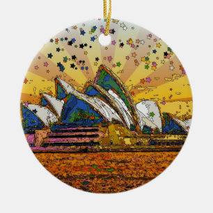 Psychedelische Welt: Sydney-Skyline A1 Keramik Ornament